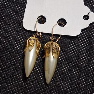 Vintage Gold Plated Black enamel Faux Pearl Earrings